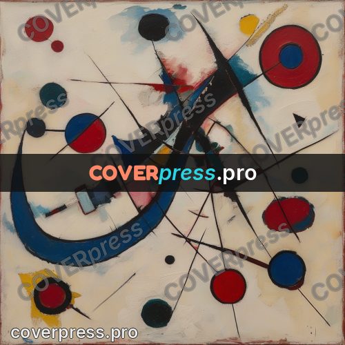 Kandinsky style abstract drawing: black arc and circles