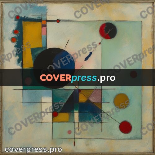 Kandinsky style abstract drawing: circle and thin lines