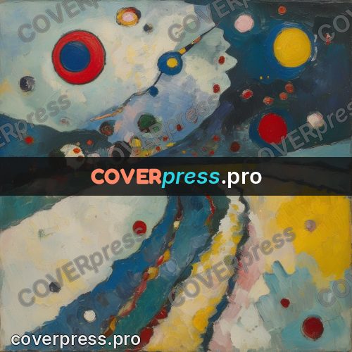 Kandinsky style abstract drawing: circles and rays on pale ground