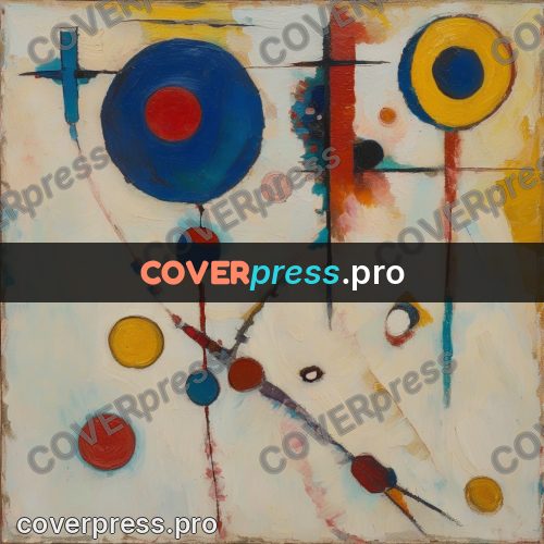 Kandinsky style abstract drawing: circles on thin lines