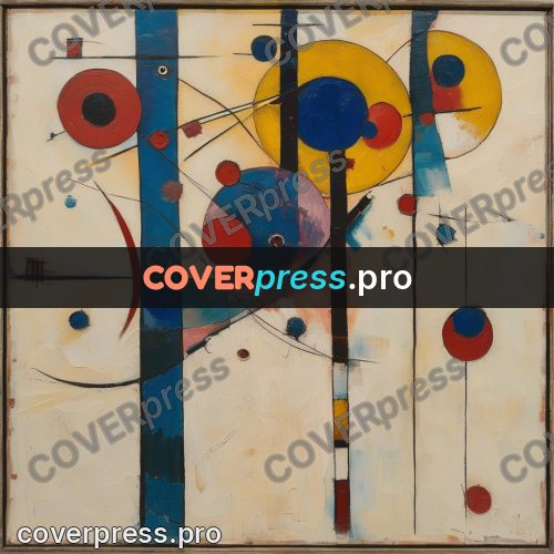 Kandinsky style abstract drawing: circles on thin lines