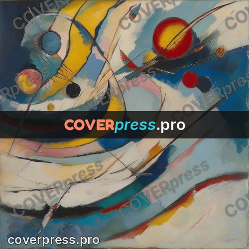 Kandinsky style abstract drawing: yellow bands and circles