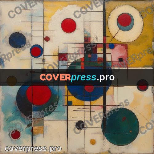 Kandinsky style abstract drawing: circles and a grid of lines