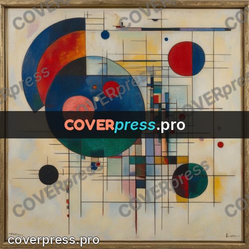 Kandinsky style abstract drawing: circles and a grid of lines