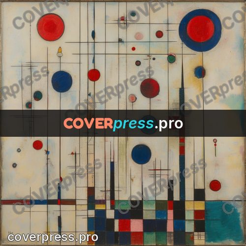 Kandinsky style abstract drawing: circles and a grid of lines