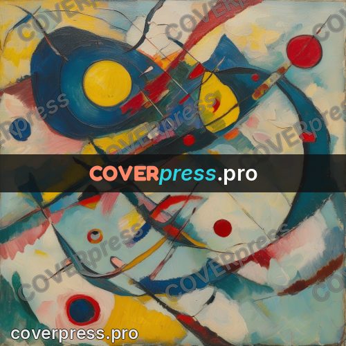 Kandinsky style abstract drawing: arcs and circles on blue