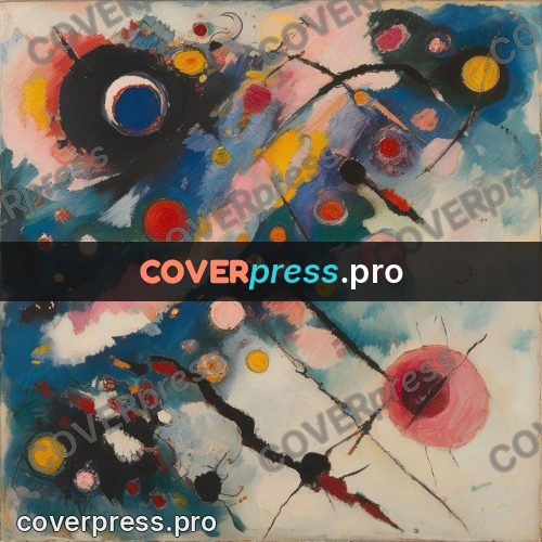 Kandinsky style abstract drawing: dark patch with circles