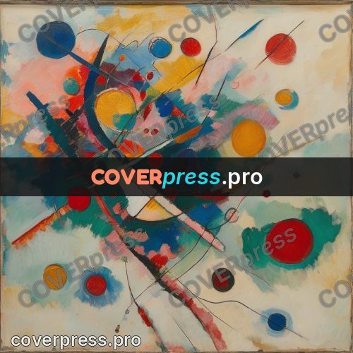 Kandinsky style abstract drawing: circles above a dark band