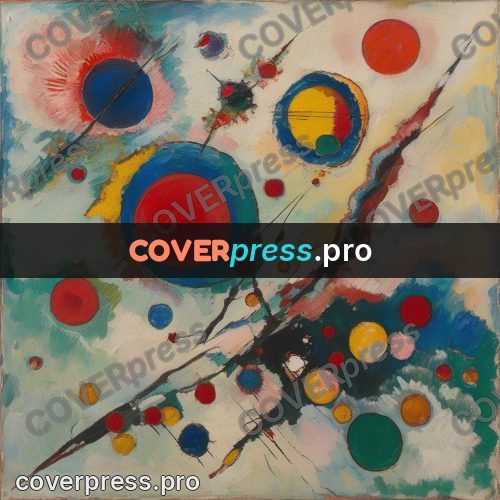 Kandinsky style abstract drawing: circles above a dark band
