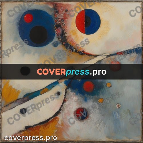 Kandinsky style abstract drawing: circles and a pale ribbon