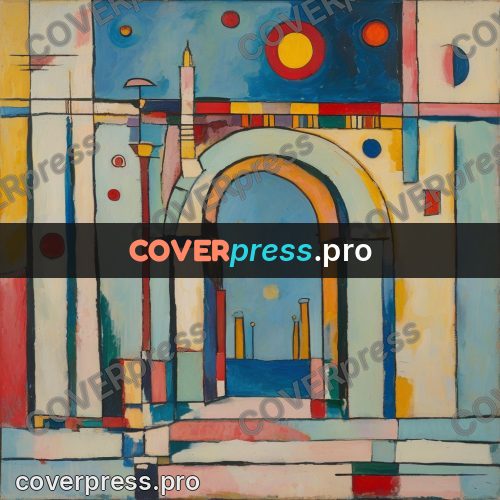Kandinsky style abstract drawing: arch among coloured bands