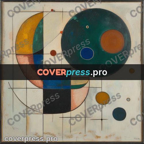 Kandinsky style abstract drawing: ringed circle on a grid