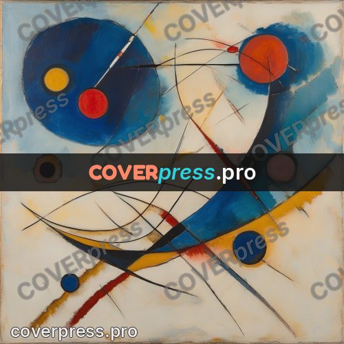Kandinsky style abstract drawing: circles and arcs on cream