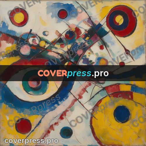Kandinsky style abstract drawing: yellow and blue circles