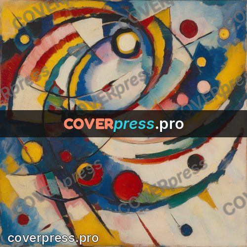 Kandinsky style abstract drawing: yellow and blue circles