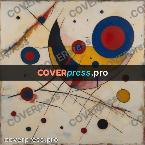 Kandinsky style abstract drawing: blue circle and an arc