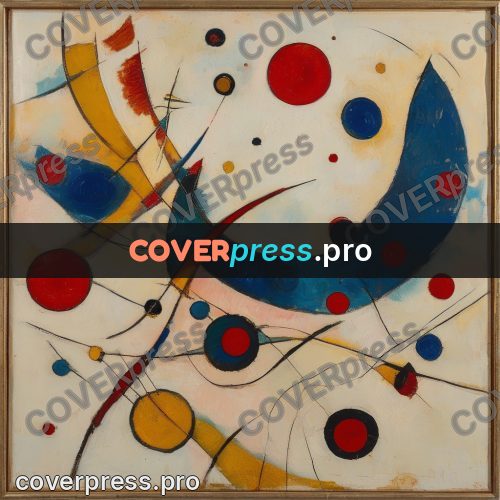 Kandinsky style abstract drawing: blue circle and an arc