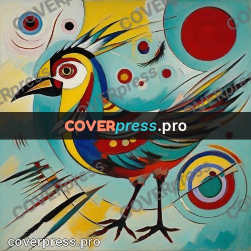 Kandinsky style drawing: bird with a full tail