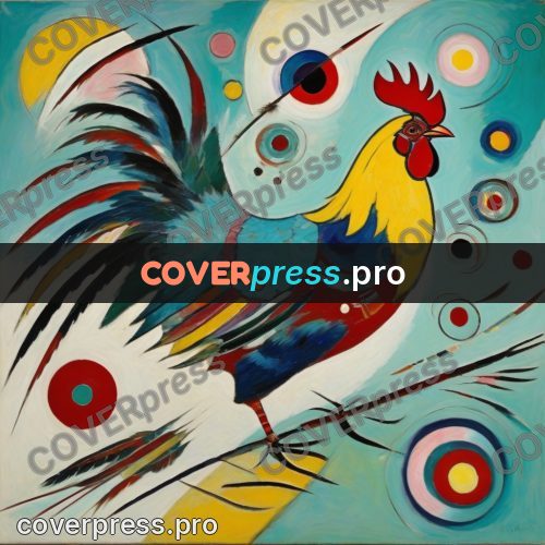 Kandinsky style drawing: bird with a full tail