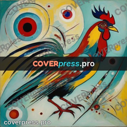 Kandinsky style drawing: bird with a full tail