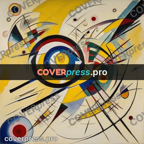 Kandinsky style drawing: circles and arcs on yellow