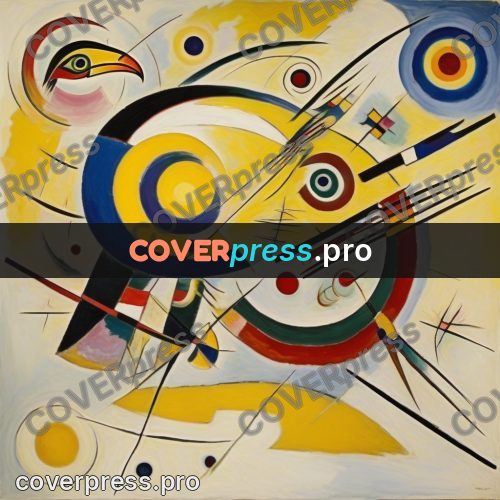 Kandinsky style drawing: circles and arcs on yellow