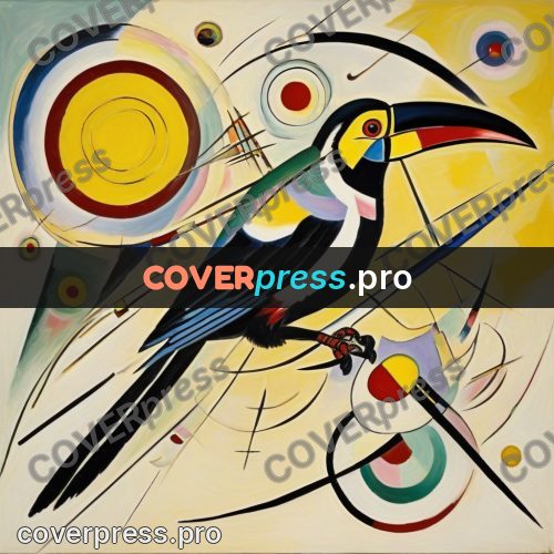 Kandinsky style drawing: circles and arcs on yellow