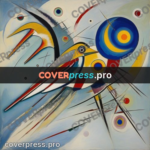 Kandinsky style drawing: bird with a long beak
