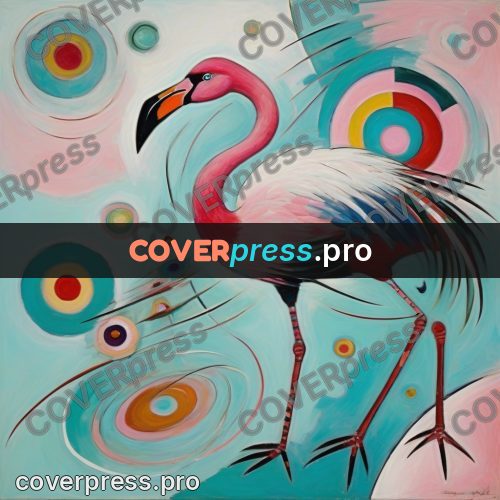 Kandinsky style drawing: flamingo on long legs
