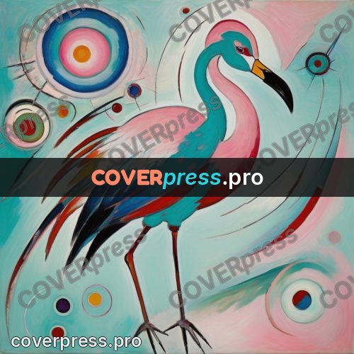 Kandinsky style drawing: flamingo on long legs