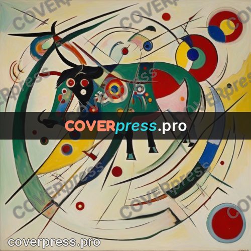 Kandinsky style drawing: cow with curved horns