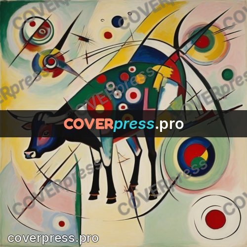 Kandinsky style drawing: cow with curved horns