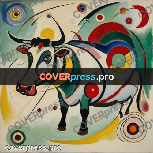Kandinsky style drawing: cow with curved horns