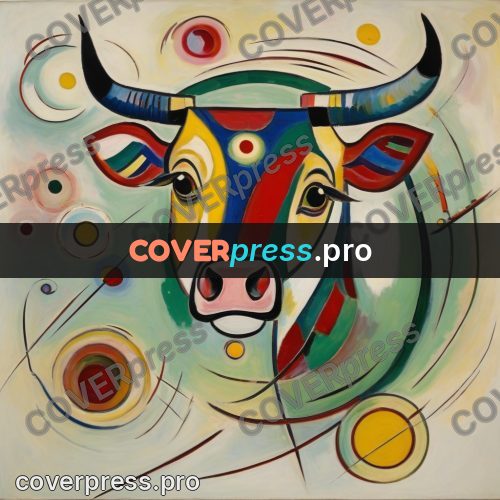 Kandinsky style drawing: cow with curved horns
