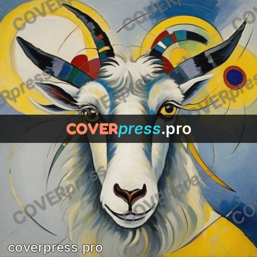 Kandinsky style drawing: goat's head with horns