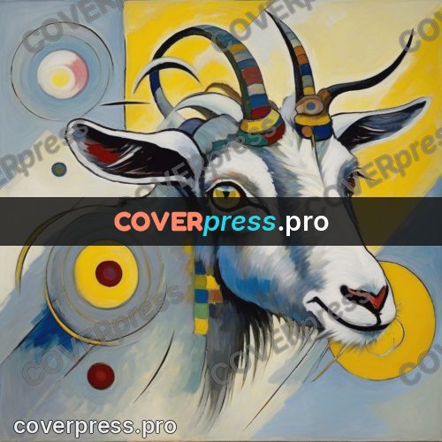 Kandinsky style drawing: goat's head with horns