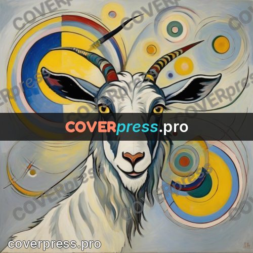 Kandinsky style drawing: goat's head with horns