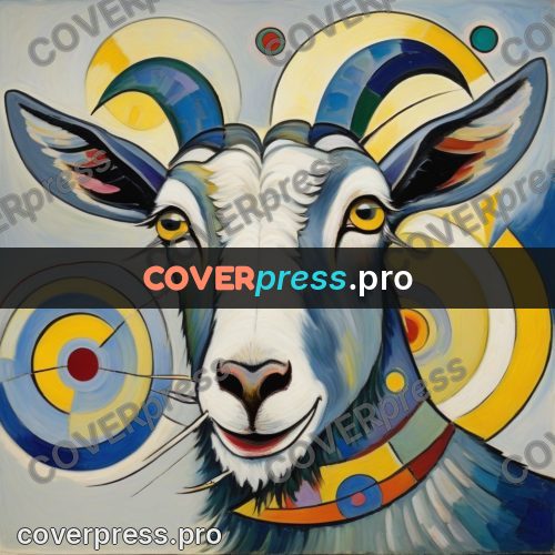 Kandinsky style drawing: goat's head with horns