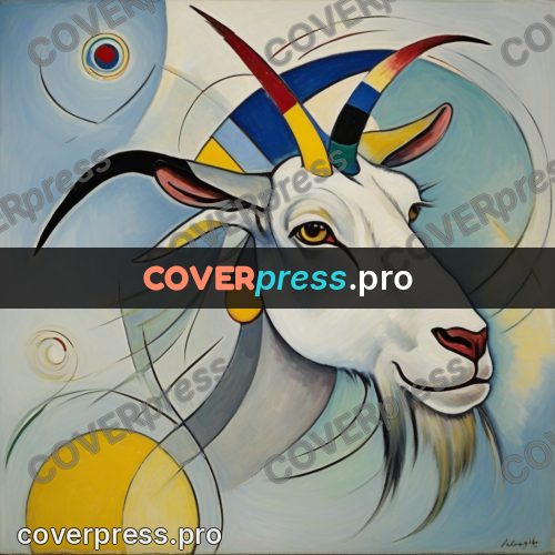 Kandinsky style drawing: goat's head with horns