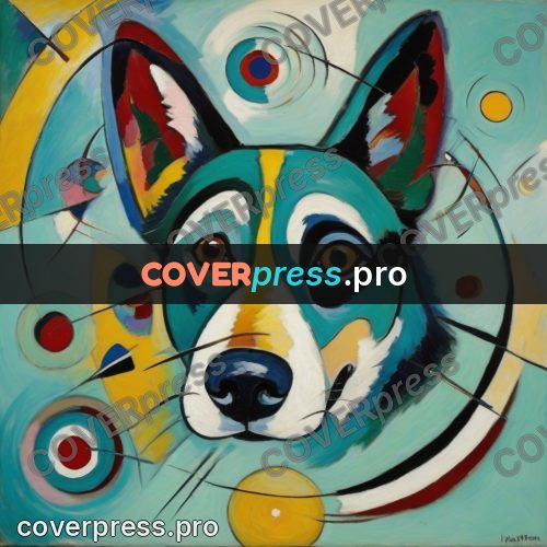 Kandinsky style drawing: dog face with sharp ears