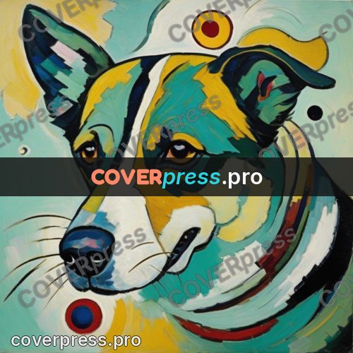 Kandinsky style drawing: dog face with sharp ears