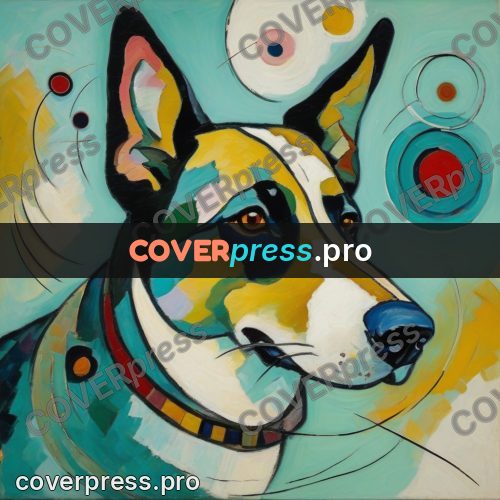 Kandinsky style drawing: dog face with sharp ears