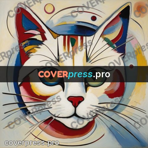 Kandinsky style drawing: cat face with whiskers