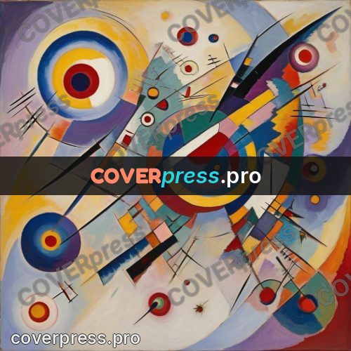 Kandinsky style drawing: horse among coloured circles