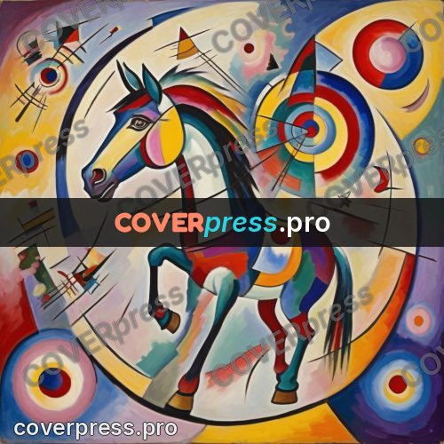Kandinsky style drawing: horse among coloured circles