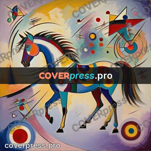 Kandinsky style drawing: horse among coloured circles