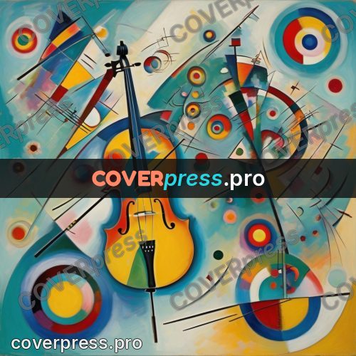 Kandinsky style drawing: cello among circles