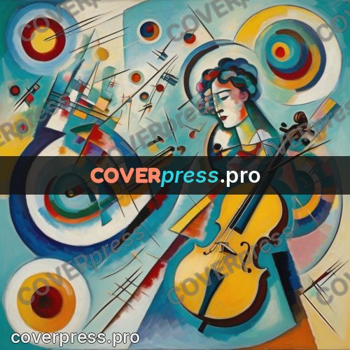 Kandinsky style drawing: cello among circles
