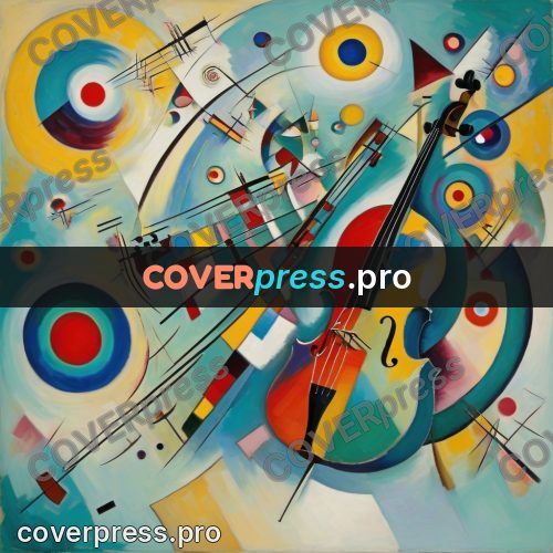 Kandinsky style drawing: cello among circles