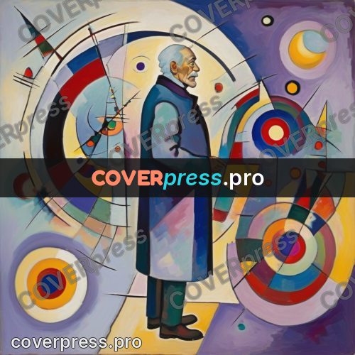 Kandinsky style drawing: man in a long coat